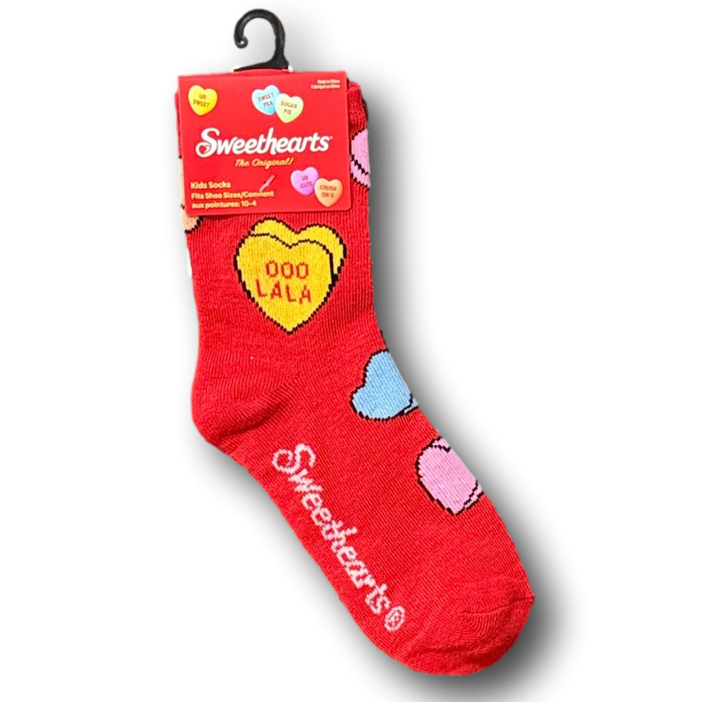 Kids Sweethearts Conversation Hearts Candy Funny Novelty Crew Socks - NWT